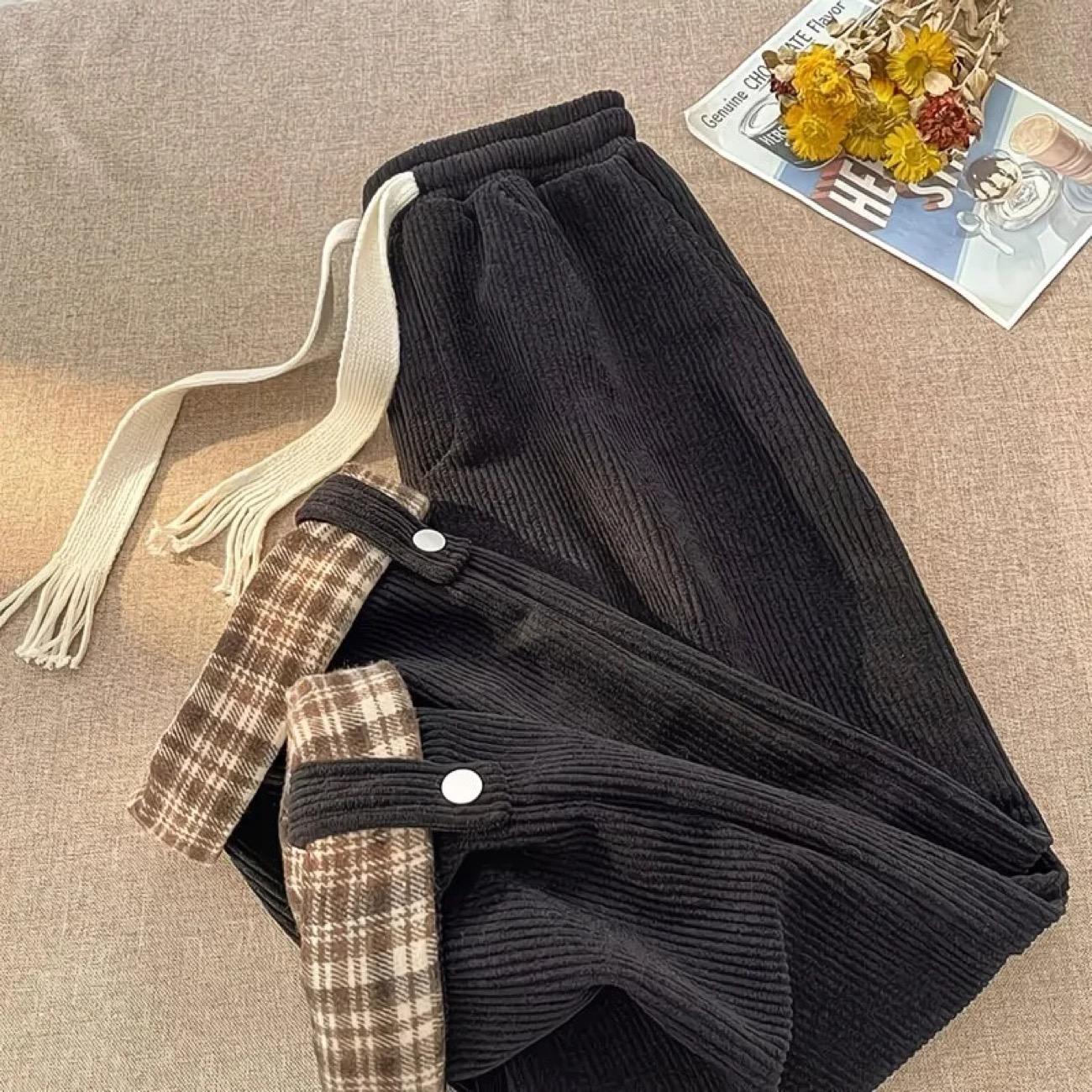 

Spring Women s Retro Corduroy Casual Pants Harajuku Wide Leg Pants Street Jogging Pants Straight High Waist Pants M чорний