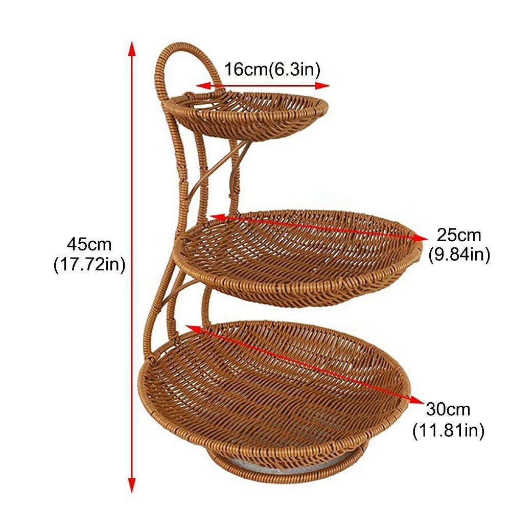 Imitation Rattan Weaving Fruit Basket 2/3 Layers Decorative Standing Tray Home Kitchen