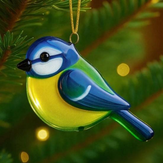 Christmas Birds Ornament Plastic Hummingbird Robin Owl Blue Jay Kingfisher Xmas Tree Hanging Ornaments Memorial Gifts for Bird Lovers Nature