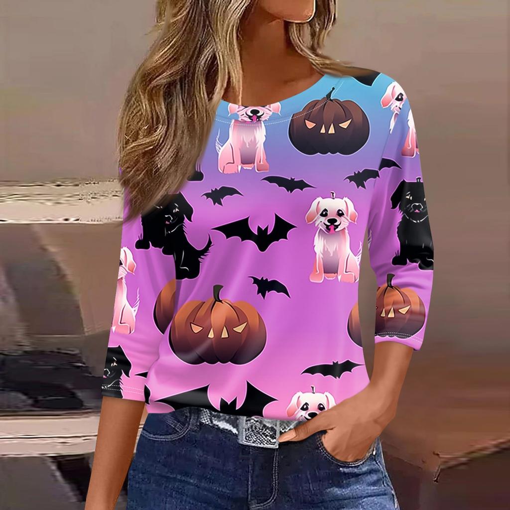 Women's T Shirt Tee Fashion Casual Round Neck 3/4 Sleeve Loose Printed T-Shirt Ladies Top