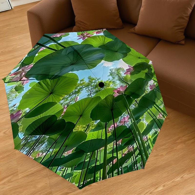 1pc Lotus leaves Automatic Open/Close Umbrella with Windproof, 8-Rib Sturdy Canopy, Durable Ribs, Fashionable Design1206A