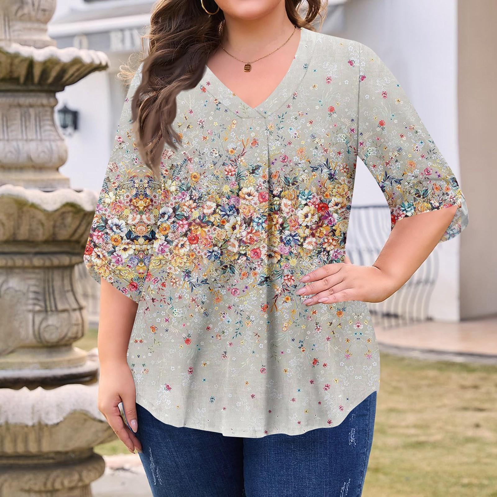 

Женская модная блузка большого размера с принтом, V-образным вырезом и рукавом три четверти XXXXL