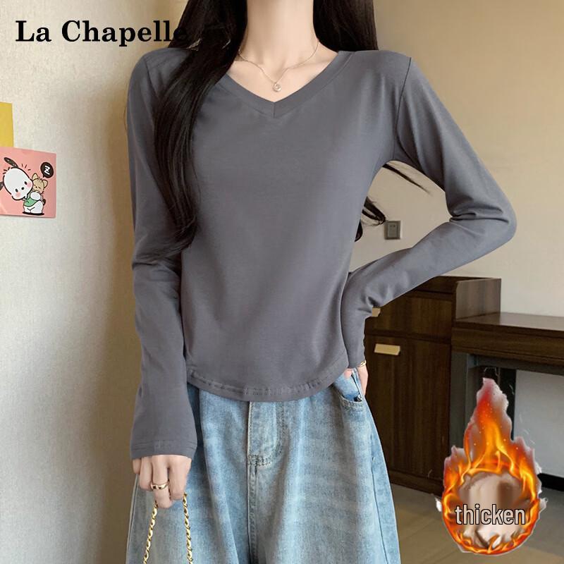 La Chapelle Damen Verdicktes V-Ausschnitt Langarm Figurbetontes Thermoshirt