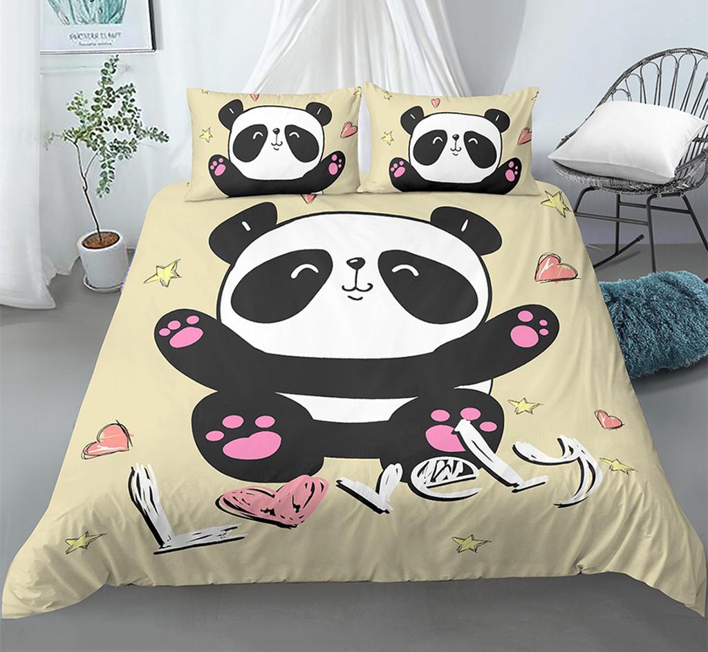 Cartoon Lovely Panda Bedding Set White Bed Linen 3D Print Gift For Kids Girls 3pcs Twin Single Queen King Size Duvet Cover Set