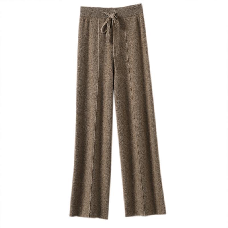 Autumn/Winter Women's High Waist Knitted Wide-Leg Pants - Solid Color, Korean Style