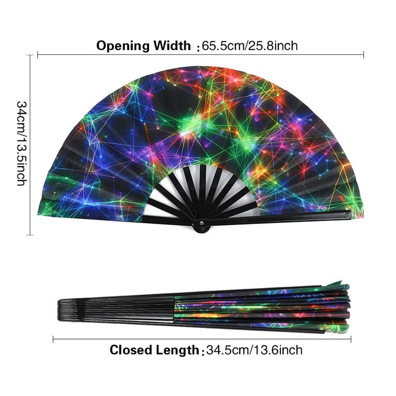 1PC Hand Rave Fan Large Music Festival Fan Gifts Folding Fan Colorful Foldable Fan 33cm