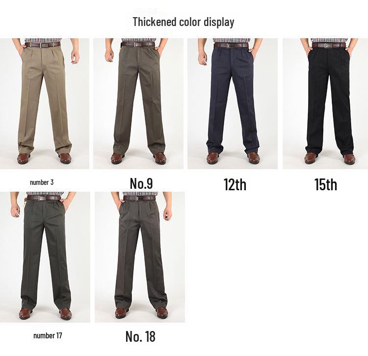 Men’s High Waist Cotton Pleated Loose-Fit Pants for Spring & Autumn