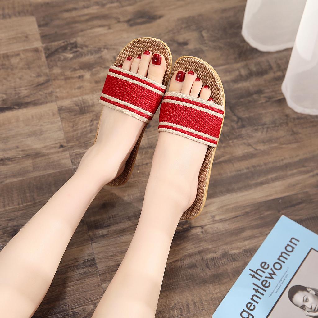 New linen slippers women's summer indoor wooden floor couple home non-slip thick bottom home cool slippers men
