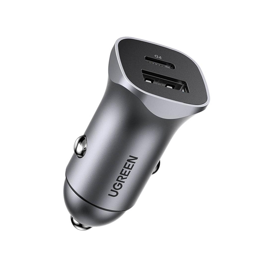 Ugreen Dual Port 30W Car Charger with USB-A/USB-C - PD PPS Certified - Metallic Gray (Model CD130)