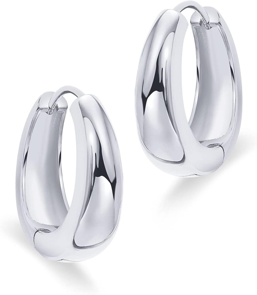 14K Gold Plated Sterling Silver Post Small Chunky Hoops Earrings | Thick Lightweight Gold Hoop Earrings for Women Retro style