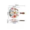 Colorful Floral Ceramic Handled Plate, Creative Decor Food Serving Dish with Solid Wood Handle, Microwave Unavailable
