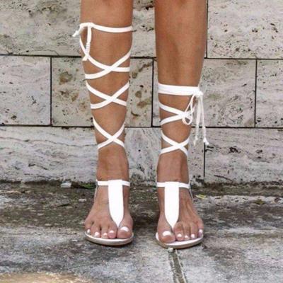 Fashion European and American Fashion Sandals 2024 New Lace Up Flat Bottomed Lace Up Roman Minimalist Women's Shoes Zapatos De Mujer