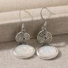 Vintage Posrebrzane Geometryczne Spiralne Kolczyki Wiszące z Kamieniem Księżycowym Damskie Eleganckie Codzienne Wszechstronne Akcesoria Biżuteria Prezenty