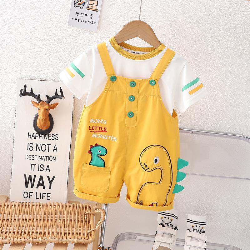Boys' 2023 Summer Dinosaur Short-Sleeve Overalls Set - Two-Piece Outfit for Kids