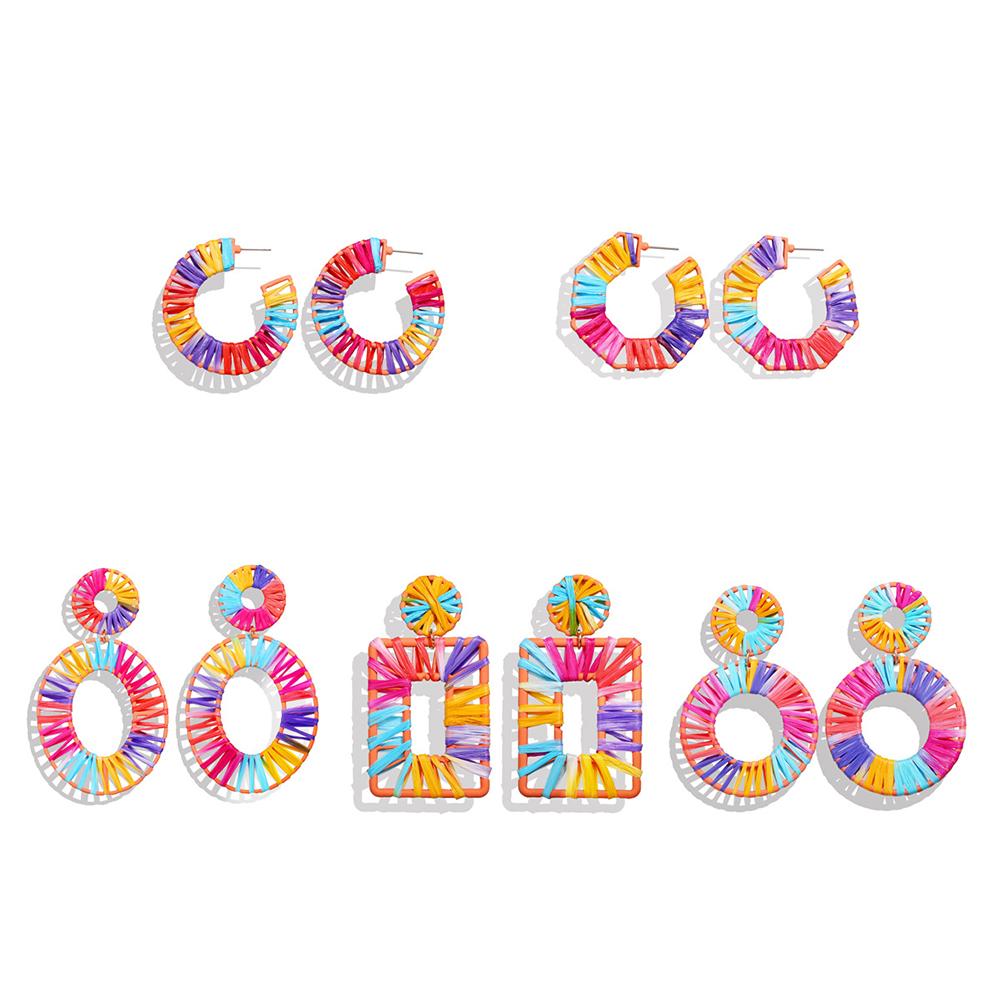 Einzigartige geometrische handgewebte Ohrringe für Damen, Bonbonfarben, Modische Ohrringe