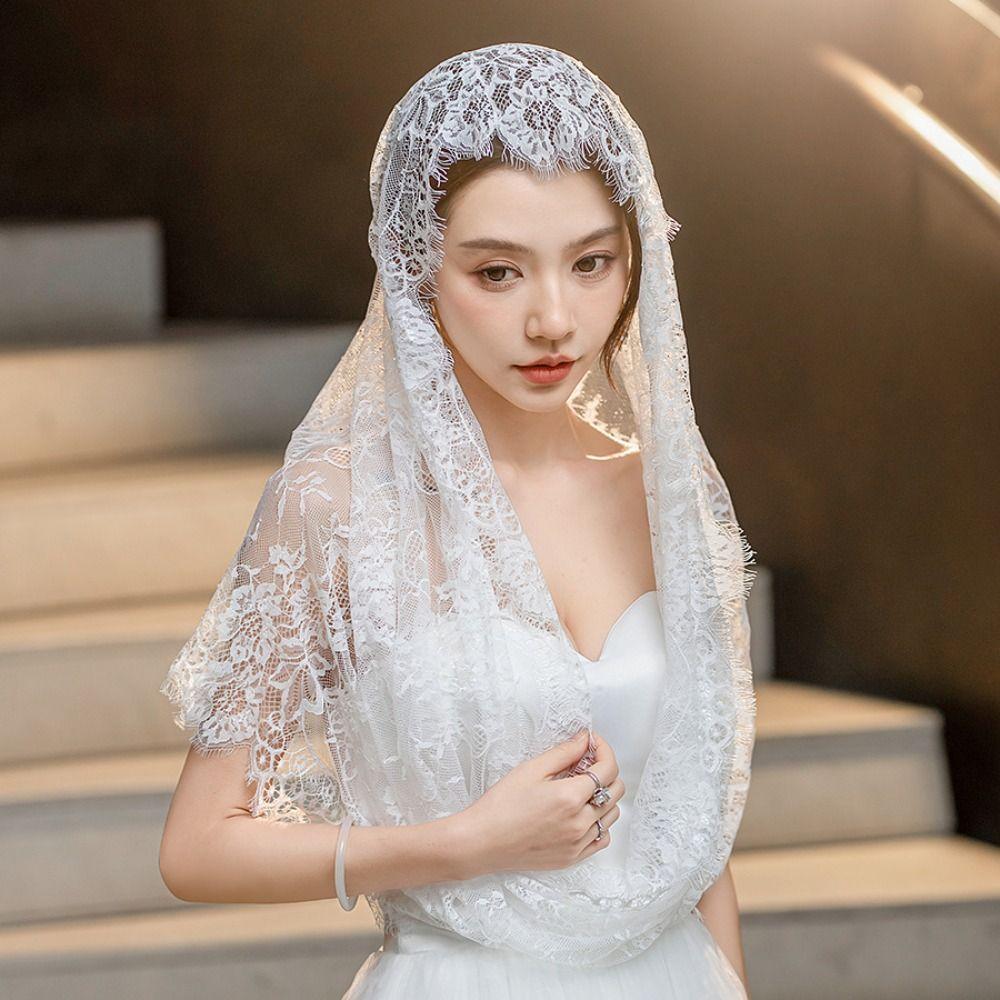 Elegant Bride Mantilla Spanish Style Head Covering Vintage Lace Veil  for Women