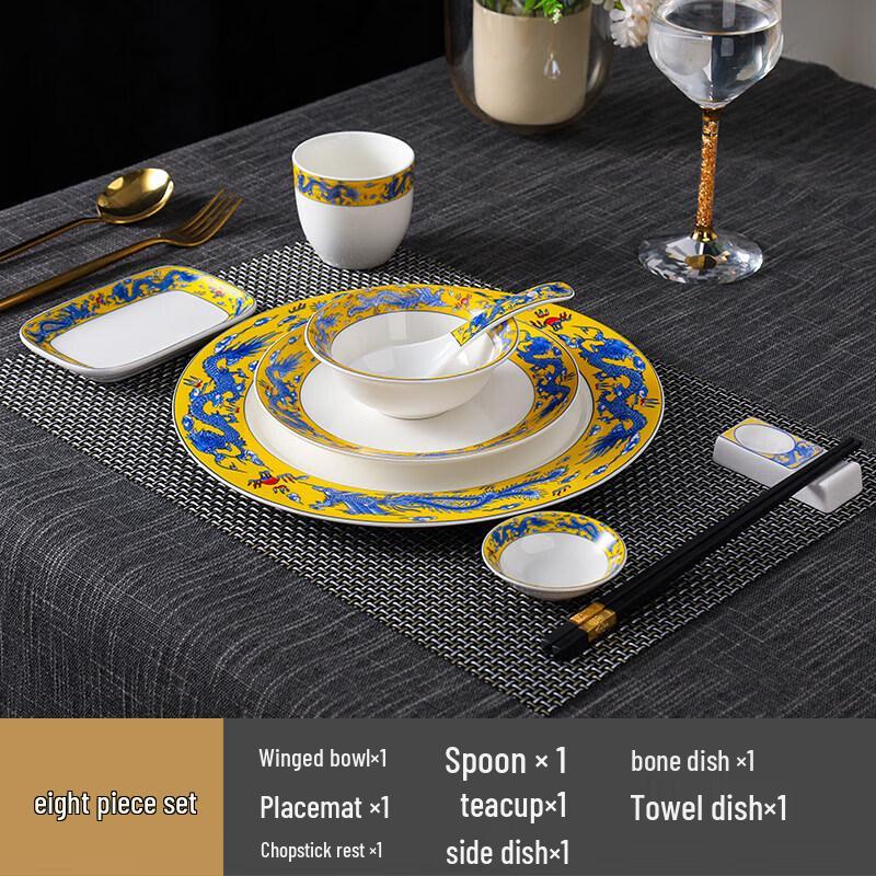 Chinese Double Dragon Handmade Ceramic Tableware Set