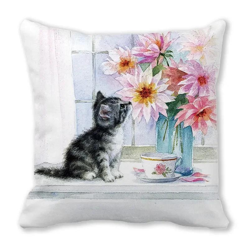 Home Decor Spring/Summer Pillowcase Animal Cat Dog Duck Sheep Print Cushion Cover Sofa Polyester  Funda De Almohada