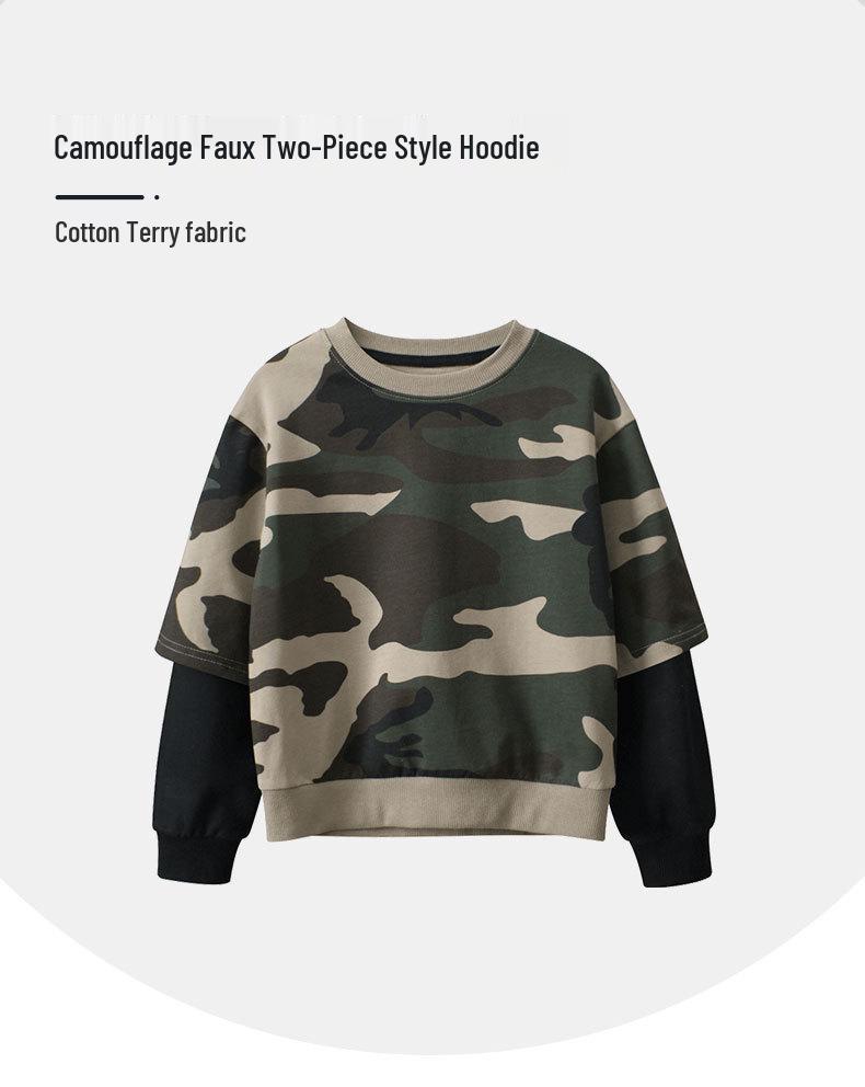 27kids Boys' Camouflage Fake Two-Piece Hoodie - 2024 Spring/Autumn Collection
