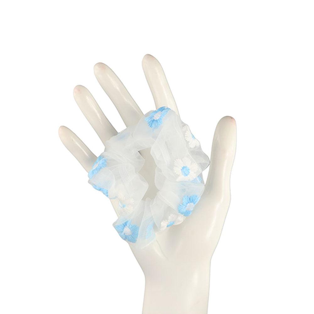 Hair Band Korean Ponytail Holder Flowers Embroidery Gauze Scrunchie Hair Tie Rubber Band Hair Rope