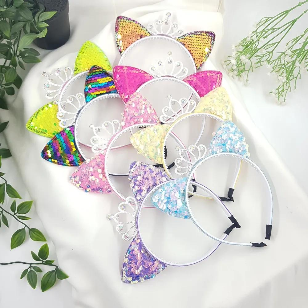 Sequin cat ears, toddler, child, girl, crown, cubic zirconia headband, hairband 6-Sky