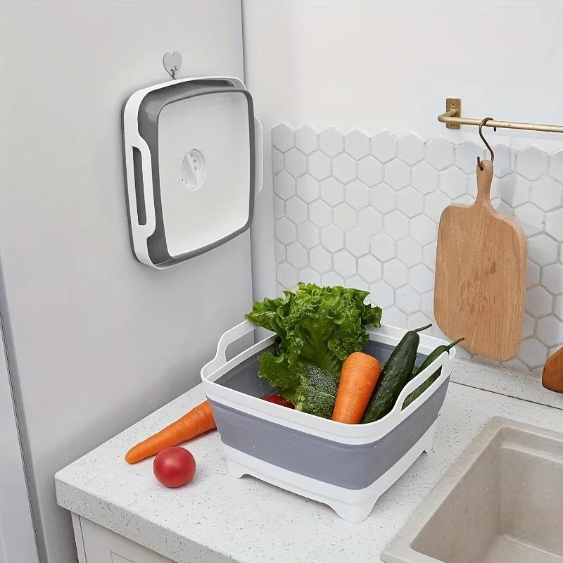 Large Capacity Portable Folding Basin with Handle and Drain Plug. Suitable for Various Scenarios