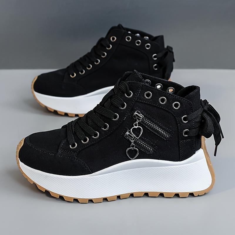

Women s High-Top Sneakers with Thick Platform Sole for Height Increase Breathable ComfortVersatile Casual Outdoor Shoes for Spring 42 чорний