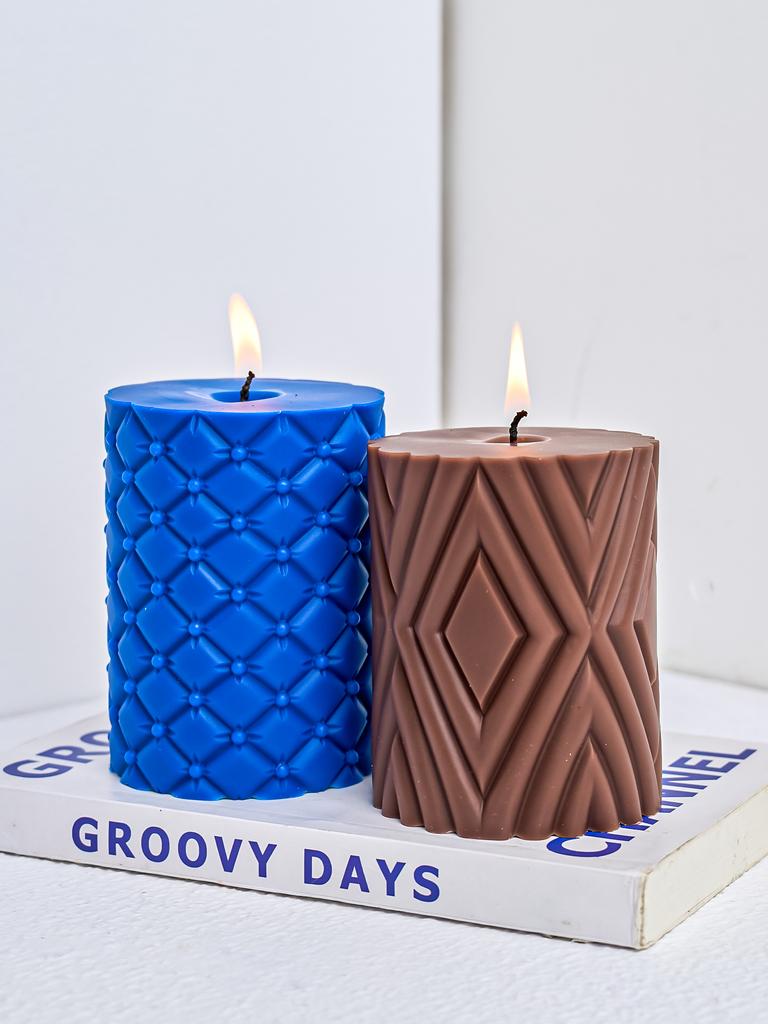 DIY Leather Geometry Cylindrical Silicone Candle Mold Handmade Soap Making Supplies Tools Plaster Resin Molds Home Decor Gifts