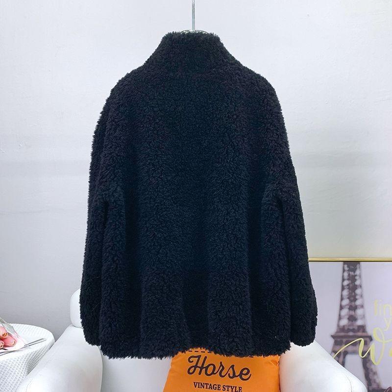 Five-color double-sided coral fleece jacket winter new letter jacket women's autumn and winter new stand-up collar loose thermal sweater