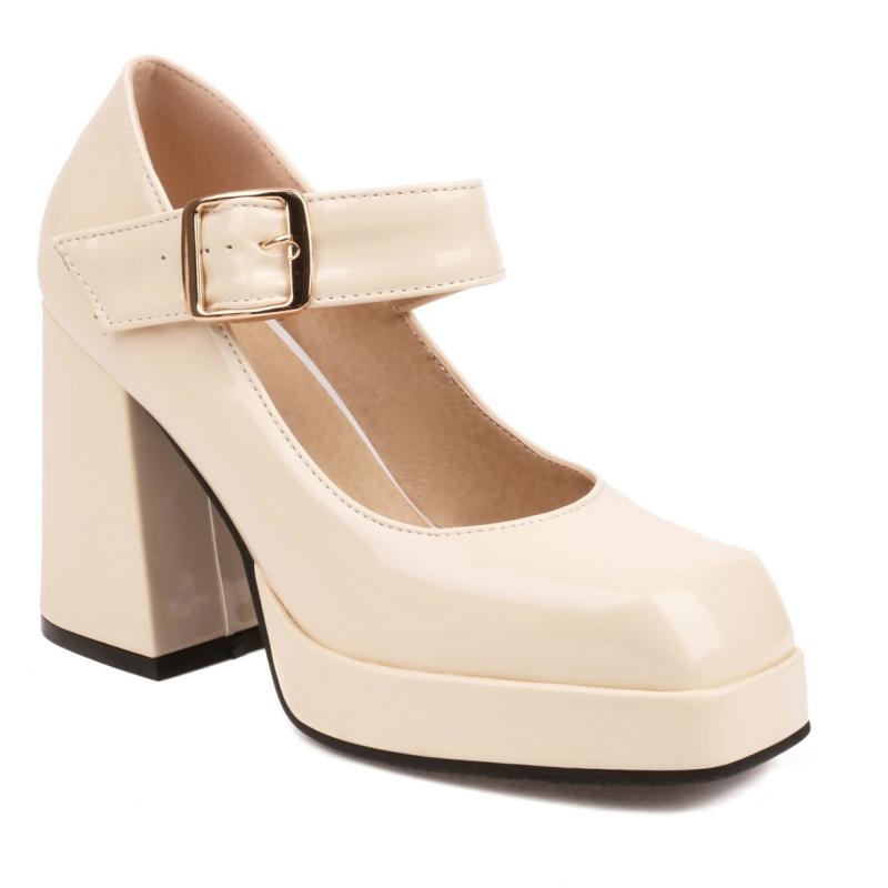 

Модные панк туфли на высоком каблуке туфли Мэри Джейн женские на платформе желтые черные белые женские туфли на каблуке для офиса большой размер 46 34 абрикосовый