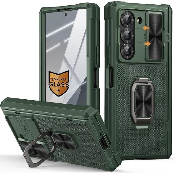 Vihibii for Samsung Galaxy Z Fold 6 Case Silicone with Ring Stand [Military Grade Drop Protection], Camera Cover & Screen Protector & Hinge