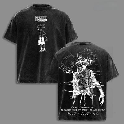 Anime T Shirt Killua Zoldyck Y2k Vintage Washed T-shirt Men Women Clothing Summer Short Sleeve Cotton Tees Tops