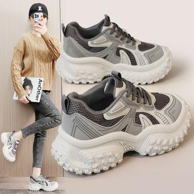 Mode Frühling Neu 2025 Damen Klobige Sportschuhe Color Blocked Mesh Atmungsaktiv Erhöhende Plateauschuhe Mode Koreanische Damen Sneaker