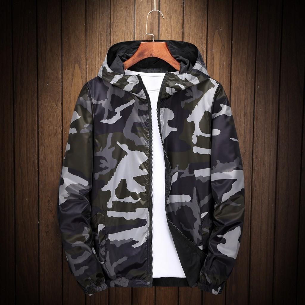 Premium Reversible Men Jacket Coats Male Casual Hooded Camouflage Windbreaker Outwear