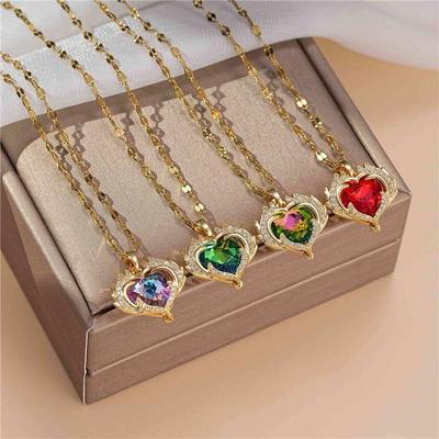 Colorful Ocean Heart Necklace with Angel Wing Pendant for Women