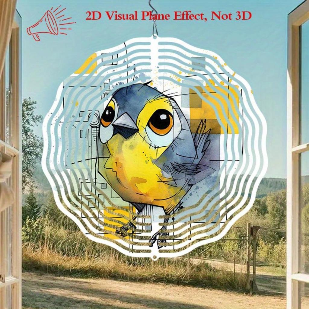 10 Inch Bluebird Watercolor Metal Wind Spinner Vibrant Yellow Blue Garden Decor Wind Powered Rotating Sculpture for Indoor Outdoor Yard