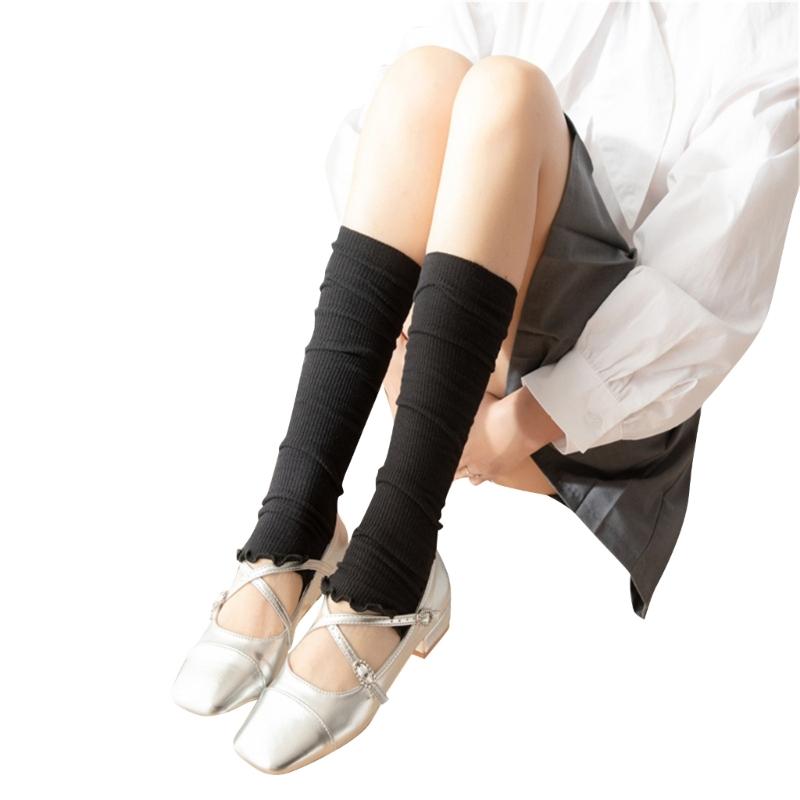 Leg Warmers Toeless Anti-slip Grip Over the Knee Socks,Thin Ruffle Trims Foot Socks Leg Sleeves for Summer