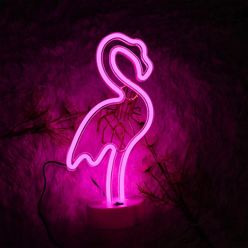Flamingo Neon Signs Light LED Pink Wall Lamp Room Decor Battery/USB Operated for Gift Children's Bedroom Wedding Party Camping