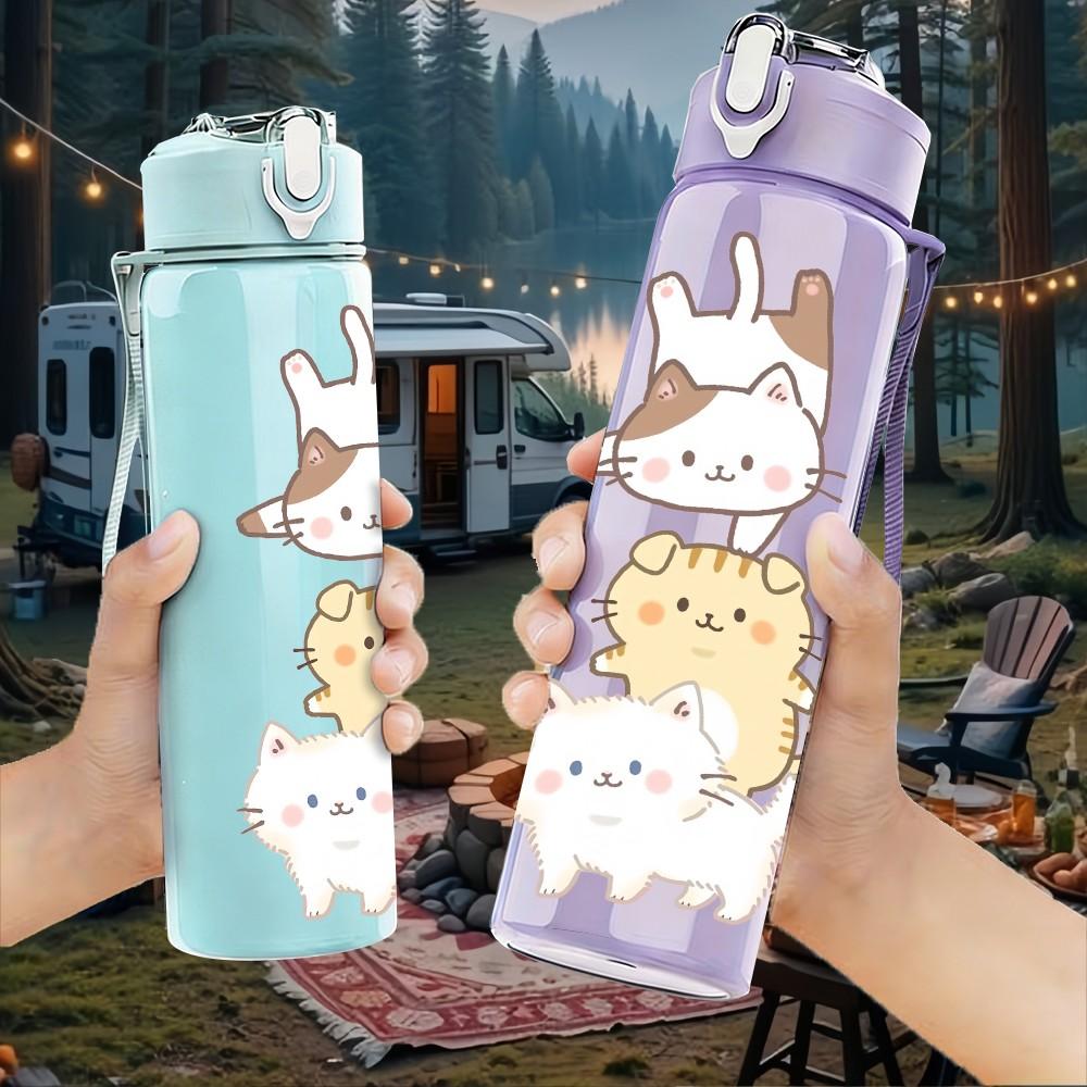 1PC Bunny Carrying Backpack Cartoon Print 750ml Color Plastic Sports Water Bottle Leakproof Flip Straw Lid Suitable for Sports Office Home Use