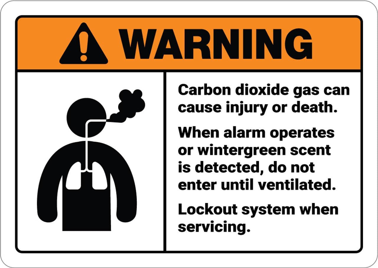 Warning Carbon Dioxide Gas When Wintergreen Scent Detected ANSI  Wall Sign Facility Signs Warning Caution Metal Tin Sign  in 20x30cm（7.8x11.8inch）