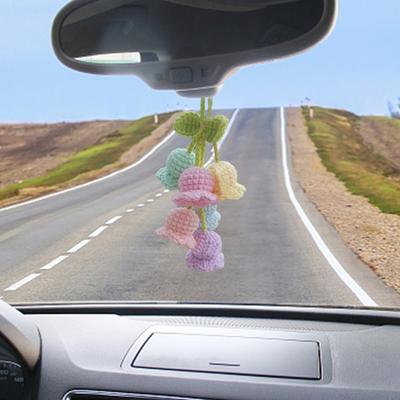 Yousheng Car Hanging Pendant Handmade Knitted Lily Flower Ornaments Adorable Crochet Car Interior Decorations