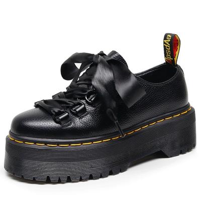New Thick-soled Buckle Small Leather Shoes Women's Low-top, First-layer Lychee Pattern British Round Head Casual Student Muffin Short Boots