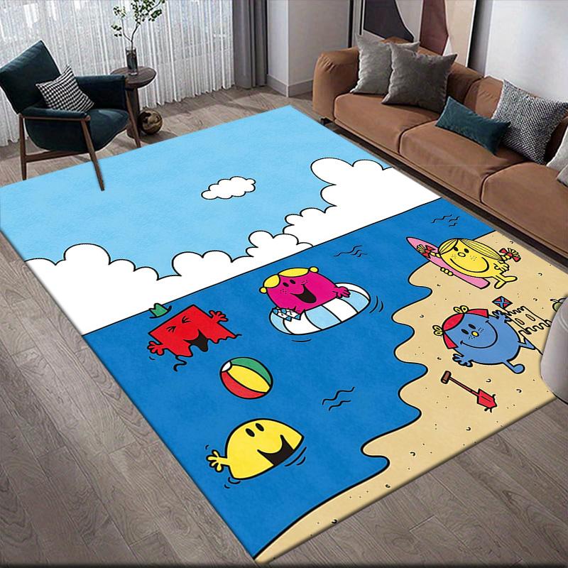 Mr. Men and Little Miss2 Flannel Pattern Square Carpet,Area Rug,Carpet Rug for Living Room Bedroom Sofa Playroom Decor,Non-slip Floor Mat