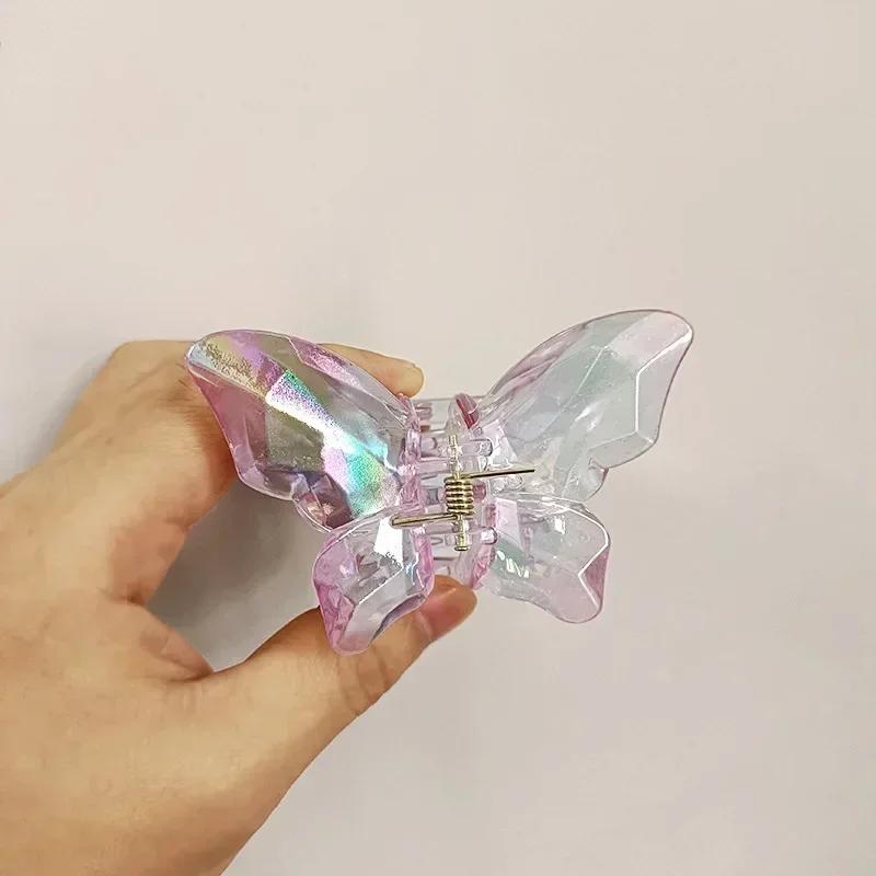 Gjennomsiktig sommerfugl hårklemme kvinner sommer krystall havfrue blendende farge klemme haiklemme i bakhodet hårklemmer
