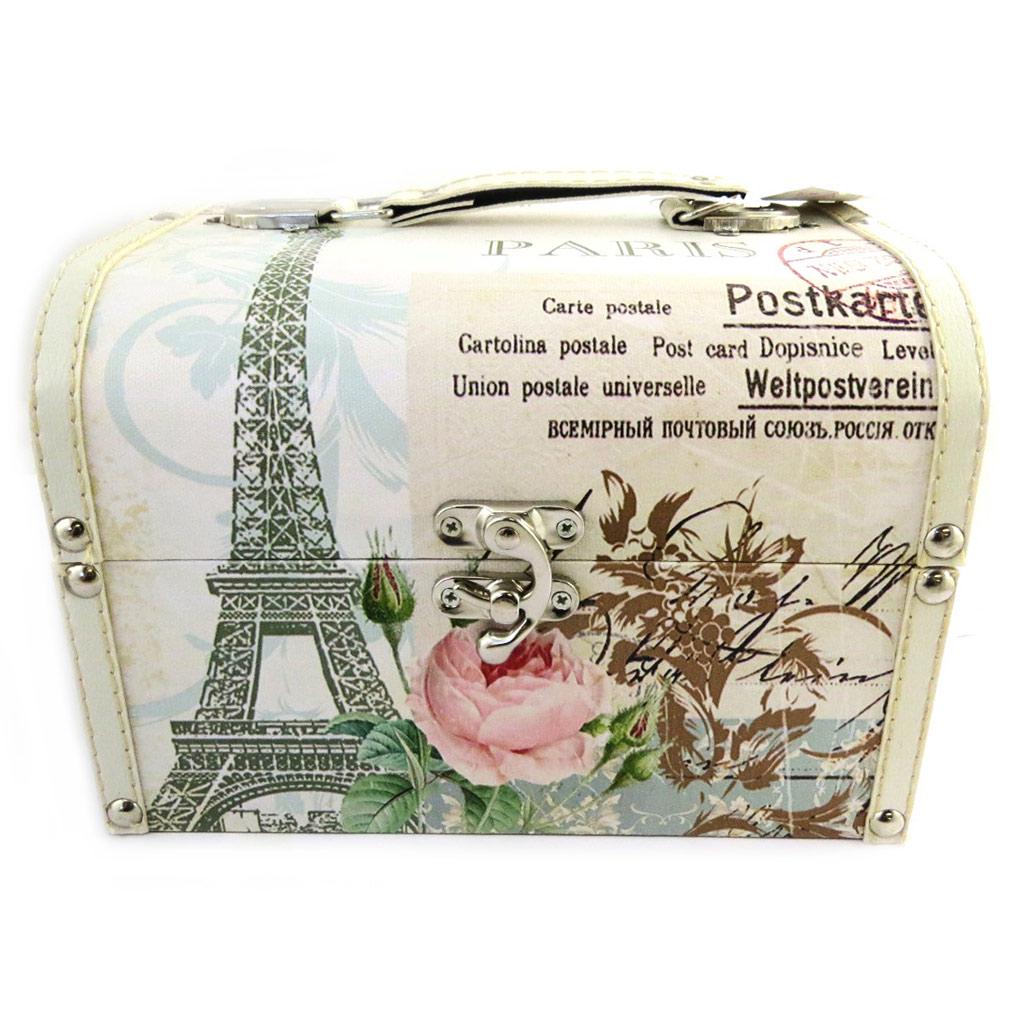 Les Trésors De Lily [M7742] - Sada 2 béžově zelených dřevěných kufrů 'Belle Epoque' (Eiffelova věž) - 22x18x14 a 18x15x10 cm