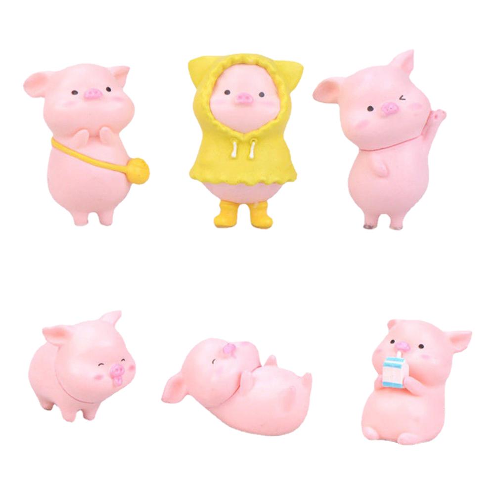 6 Pcs Cute Little Pig Doll Ornaments Little Pig Desktop Cake Decoration Car Decoration Micro Landscape DIY Home Decorations
