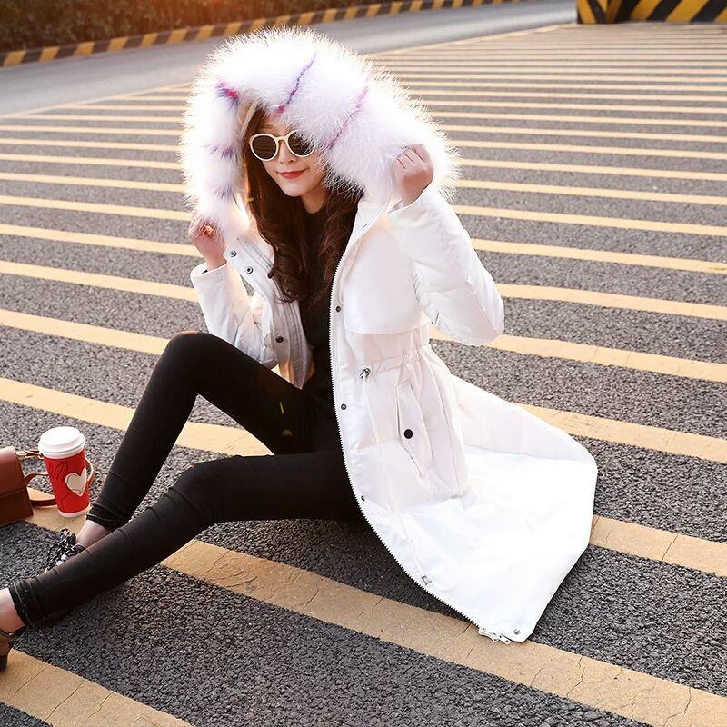 High-end Luxury Down Cotton-padded Clothes Women's Medium and Long New Cotton-padded Clothes Waist Slim-fitting Color Coats