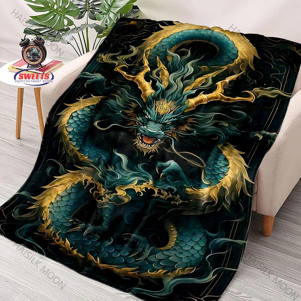 1PC Exquisite Chinese Dragon Printed Blanket Bedroom Living Room Sofa Nap Office Shawl Blanket Top Ten Holidays Luxury Gifts