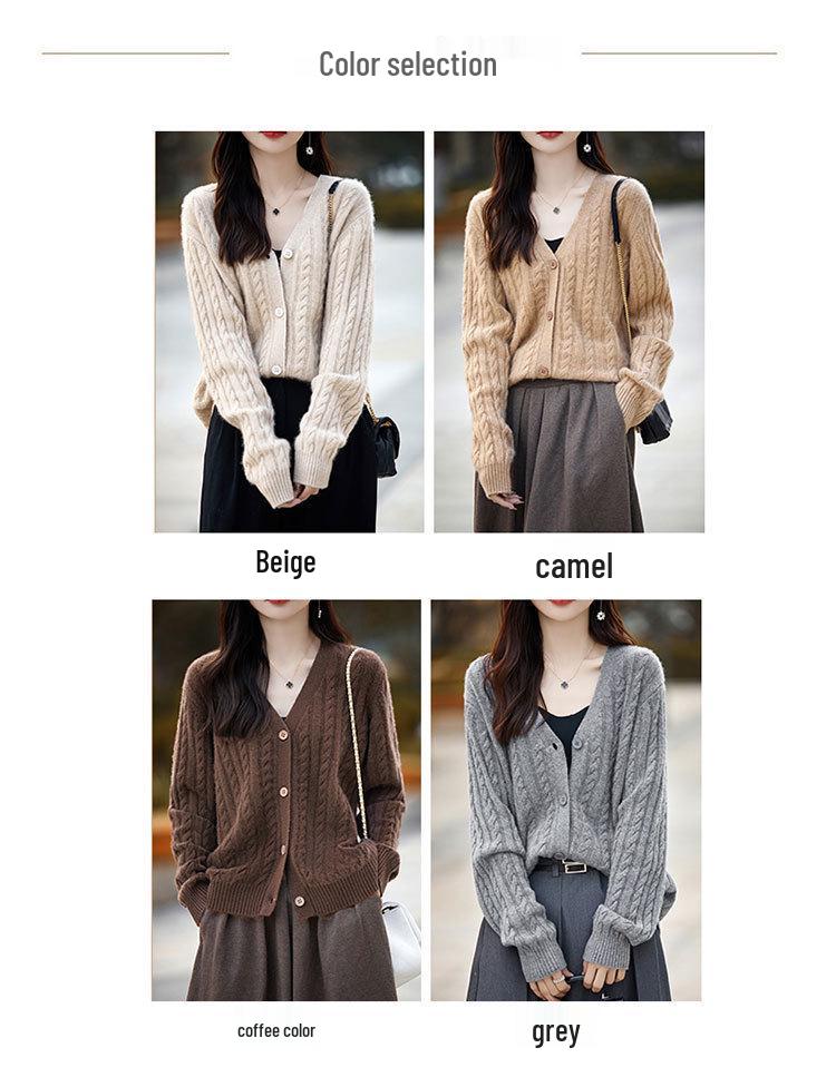 Women's V-neck Cashmere Wool Cardigan - Autumn 2025 Collection