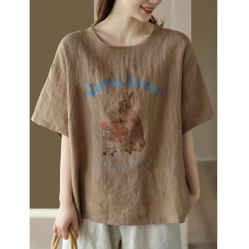 YYFS Women's Fashion Casual Summer Spring Flower Pattern Print 1/2 Sleeves O-Neck Blouses & Shirts